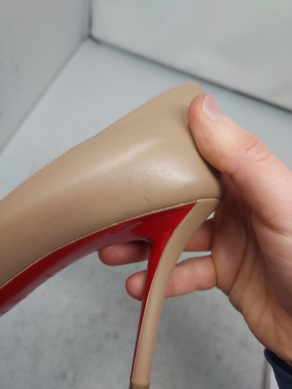 Christian Louboutin Apostrophy Nude Leather Pumps - Picture 8 of 11